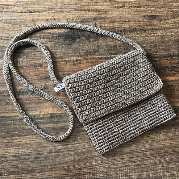 The SAK Tan Woven Square Zip Top with Flap Crossbody Shoulder Mini Bag Purse - Picture 11 of 11